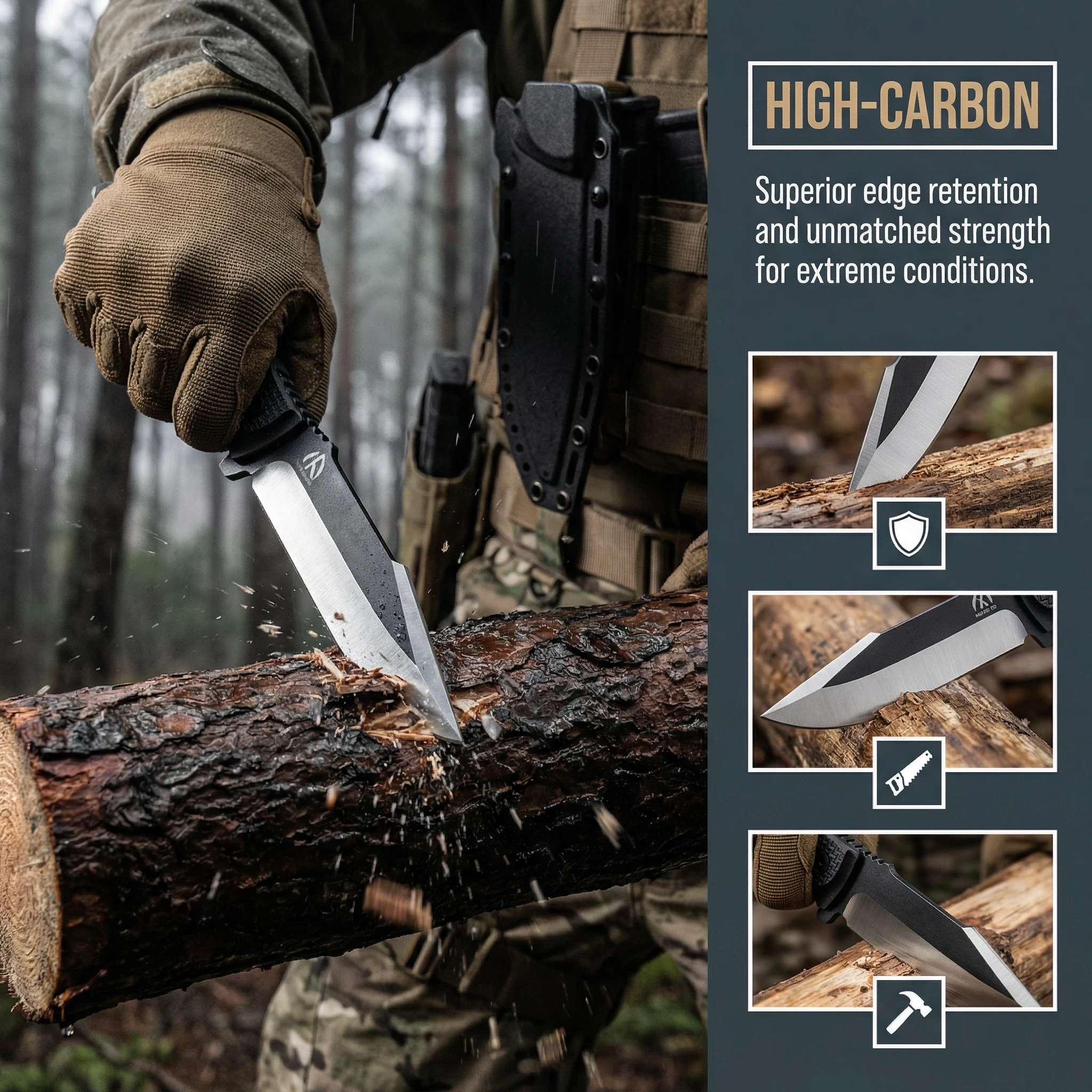 Cuchillo de hoja fija táctico con funda para camping y senderismo - imagen 3