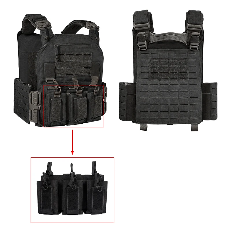 Detalle del sistema MOLLE y hebillas de liberación rápida