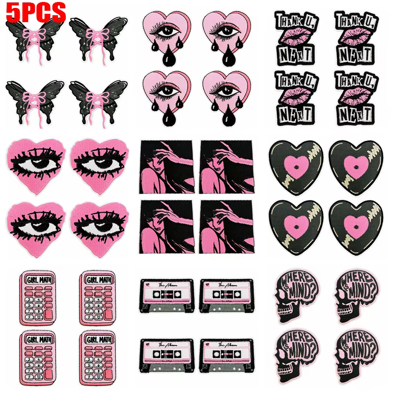 Parche termoadhesivo bordado Black Pink: corazones, mariposas y ojos - imagen 4
