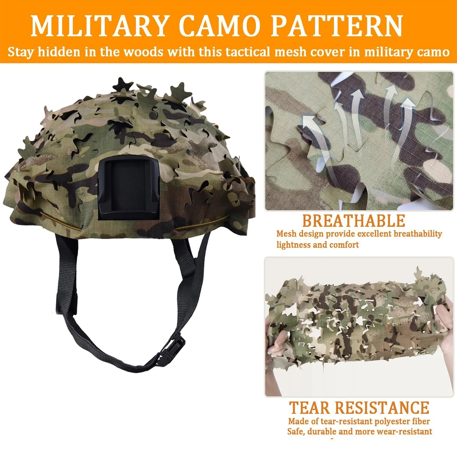 Funda táctica para casco malla transpirable y camuflaje ajustable - imagen 4