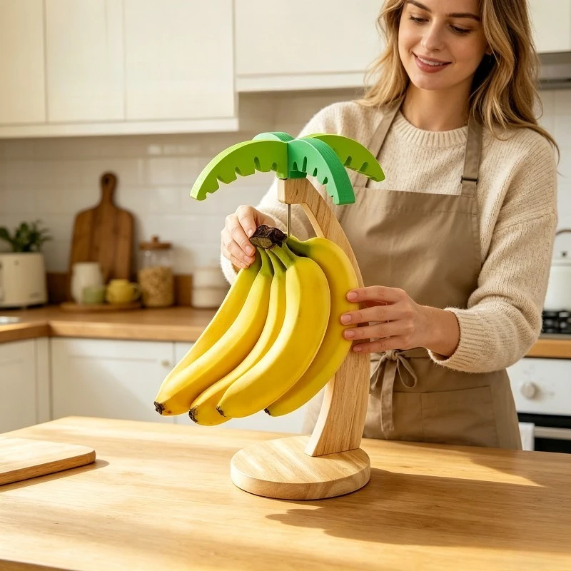 Soporte vertical de madera para frutas con hojas decorativas - imagen 4