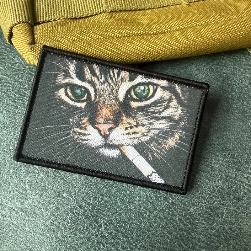 Parche táctico impreso gato fumador con velcro para mochila DIY - imagen 4
