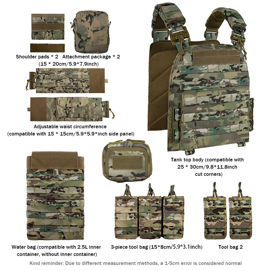 Chaleco Táctico MOLLE modular para caza con kit de herramientas