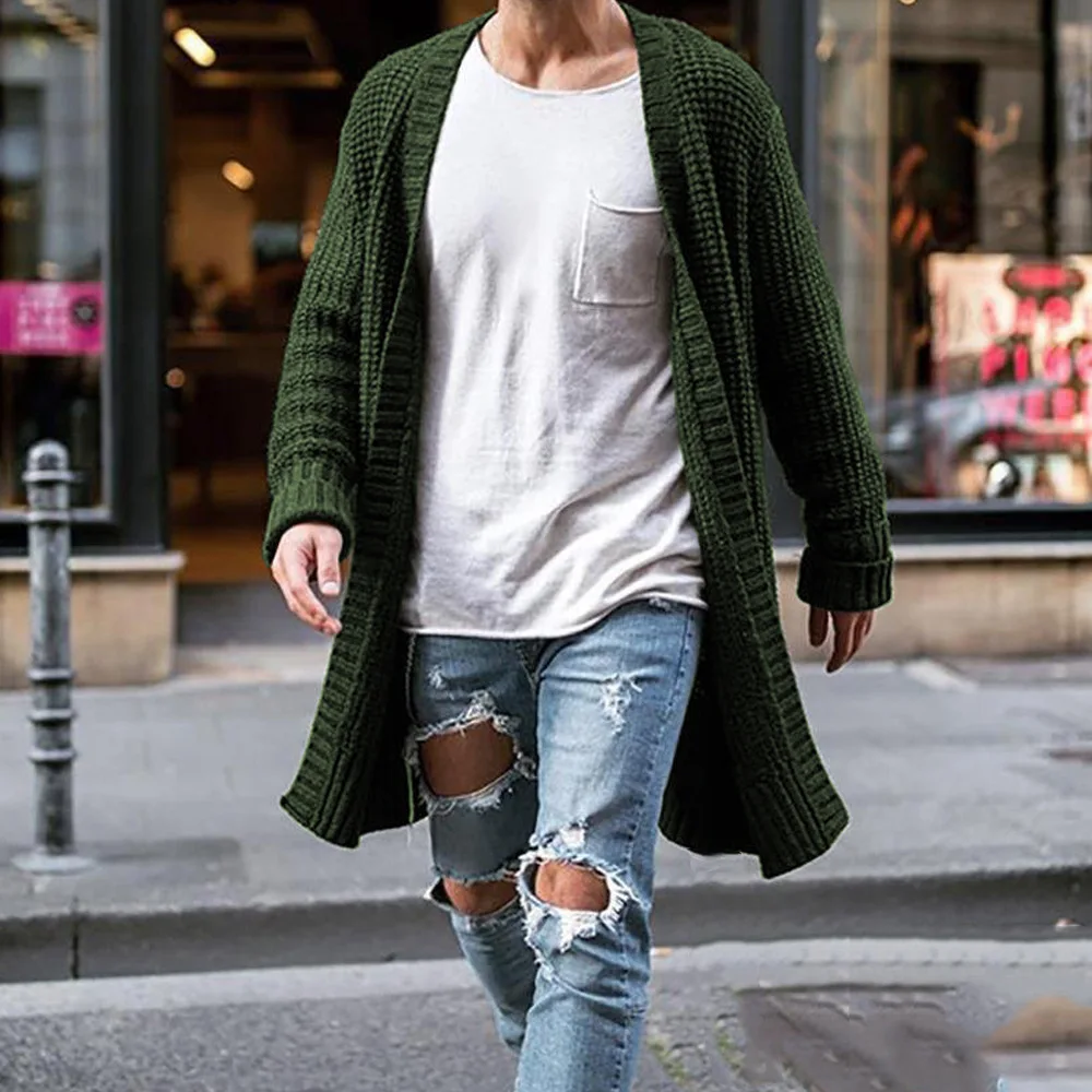 Cárdigan militar de punto liso – Jersey táctico largo para hombre - imagen 5