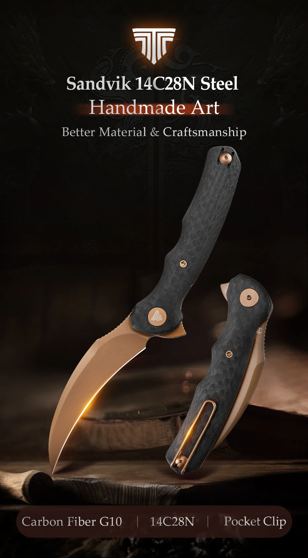 Cuchillo plegable Lacerta TRIVISA con hoja 4C28N y mango G10