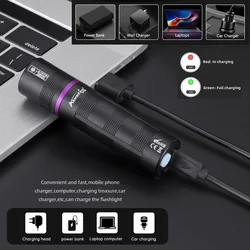 Linterna luz negra UV recargable USB para detección de fluidos