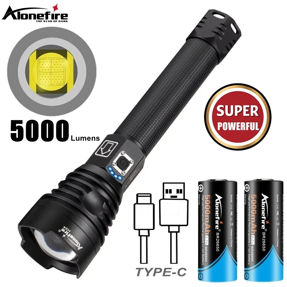 Linterna LED P90 5000 lúmenes con zoom – Recargable USB para uso táctico y outdoor