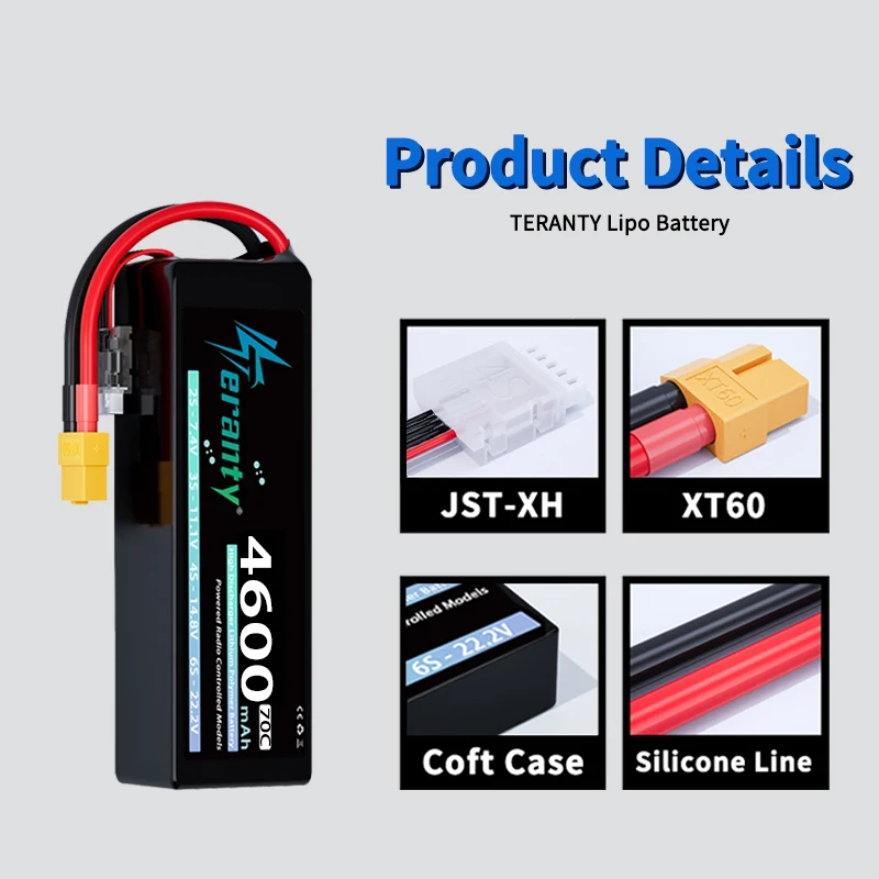 TERANTY Batería LiPo RC conector XT60/XT90 para dron FPV - imagen 3