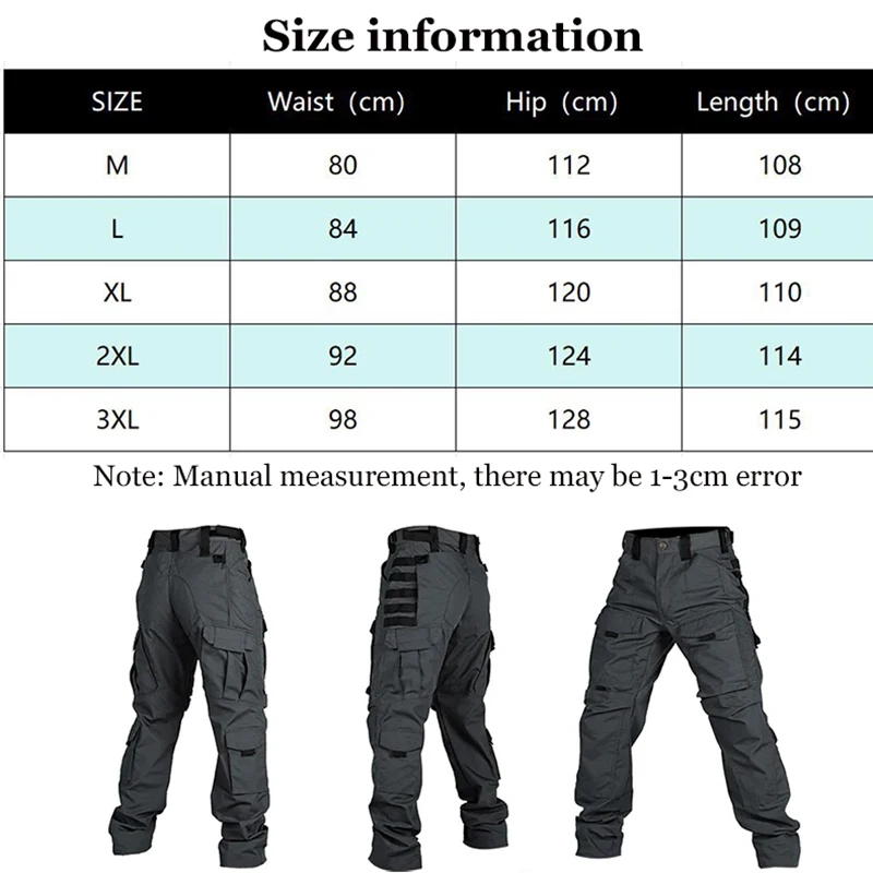Pantalones tácticos viewed from front showing multiple pocket design