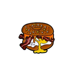 Broche esmaltado kawaii bagel de desayuno con huevo y beicon