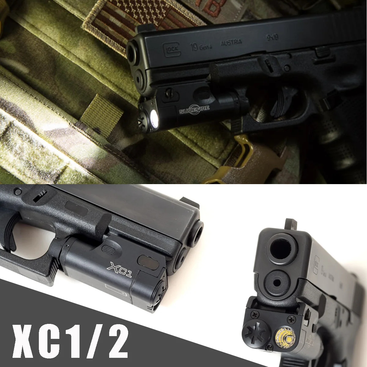 Linterna táctica XC1 para riel Picatinny en Glock y Airsoft - imagen 2