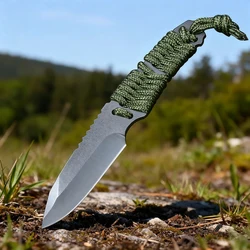 Cuchillo EDC hoja recta acero 8Cr13MoV mango cordón nailon outdoor