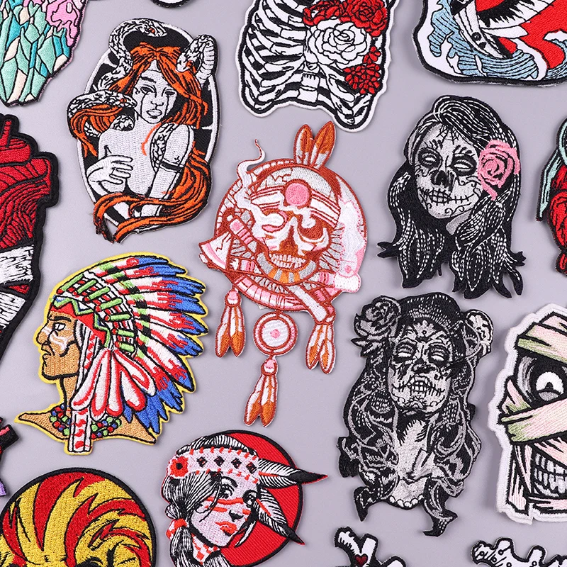 Parche bordado bruja indio calavera terror para planchar ropa vaqueros