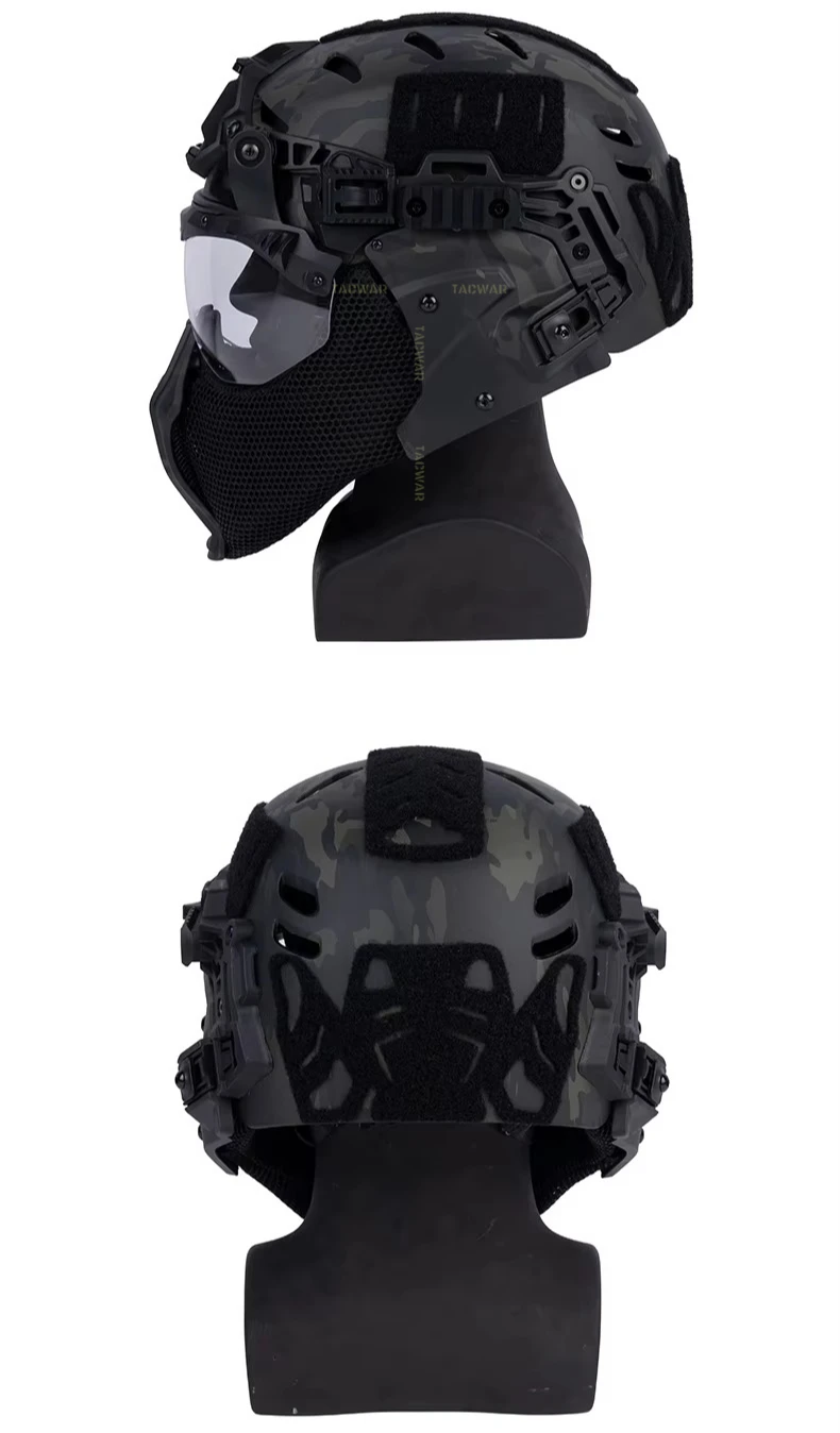 Casco con gafas abatibles en posición cerrada