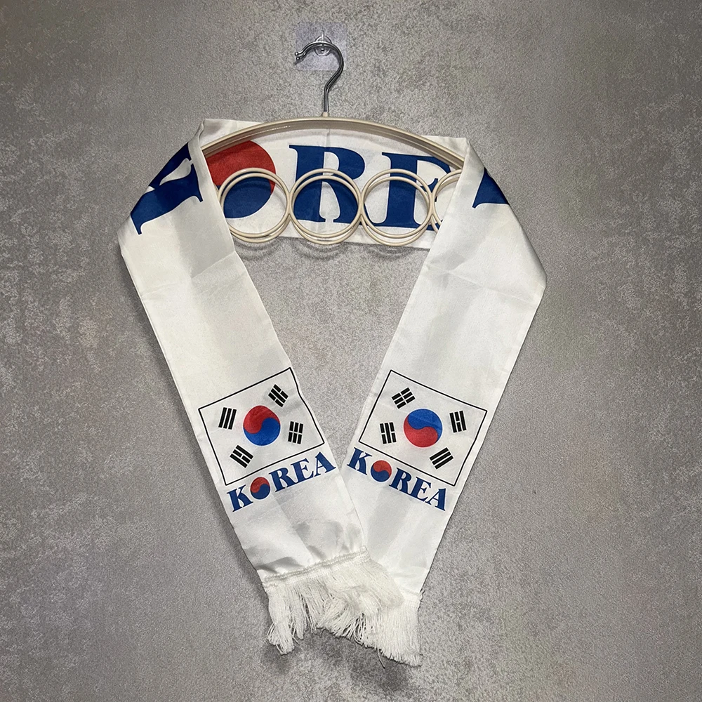 Bufanda de fútbol Corea del Sur satén doble cara con borlas