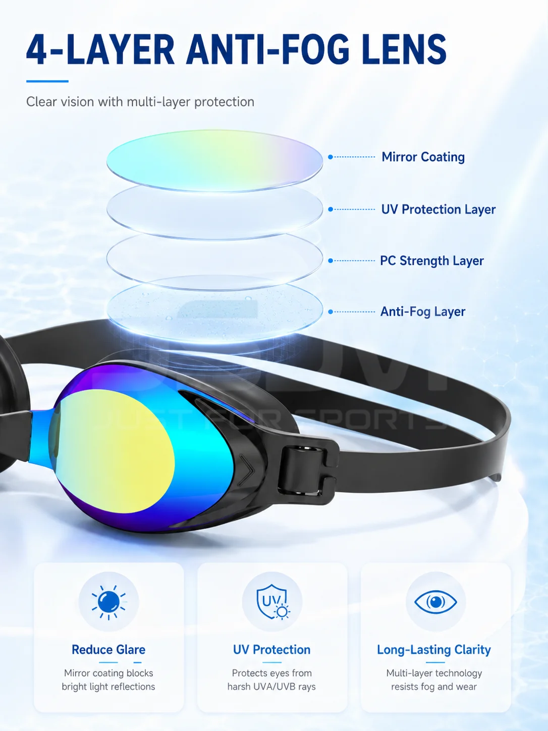 JSJM Gafas de natación antivaho lentes espejo UV impermeables - imagen 5