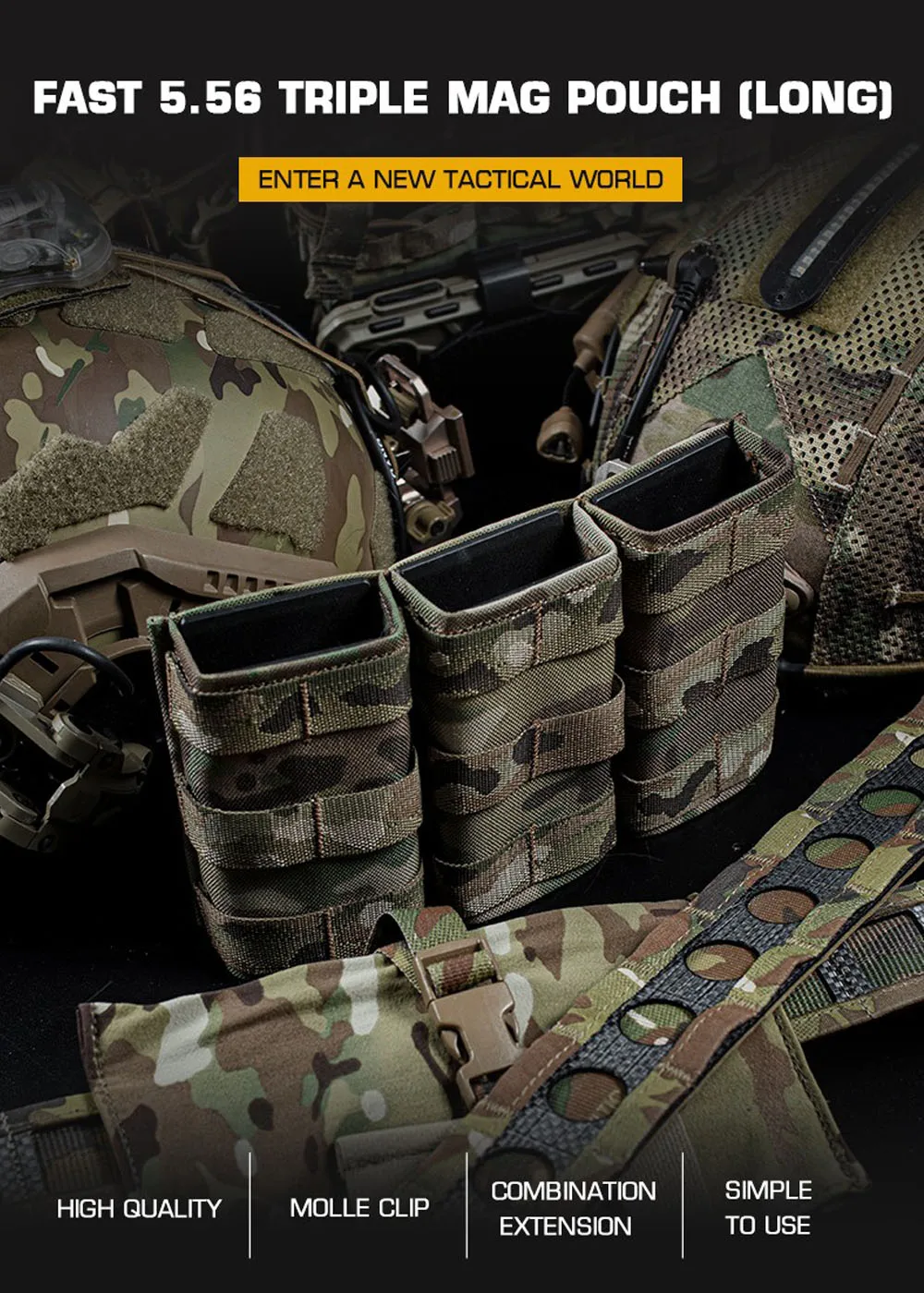 Bolsa táctica triple KYWI con sistema Molle en color negro mate