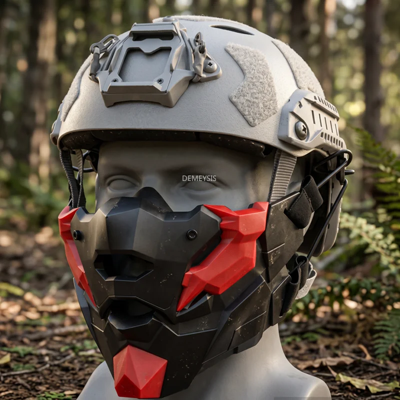 Máscara táctica media cara airsoft y paintball con adhesivos cyberpunk - imagen 4