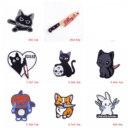 Parche bordado con gato de dibujo animado y cuchillo - plancha