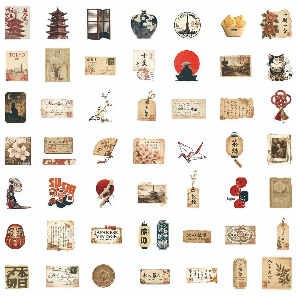 Pegatinas estilo ukiyo-e flores de cerezo y símbolo dharma - imagen 2