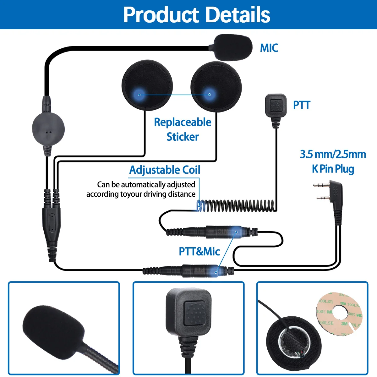 Auriculares para casco con micrófono y PTT