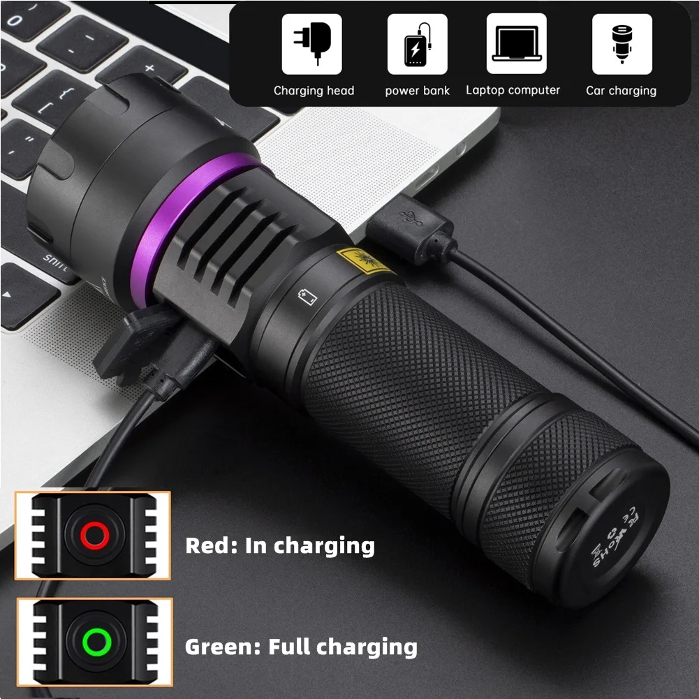 Linterna UV alta potencia luz negra para curado y detección LED