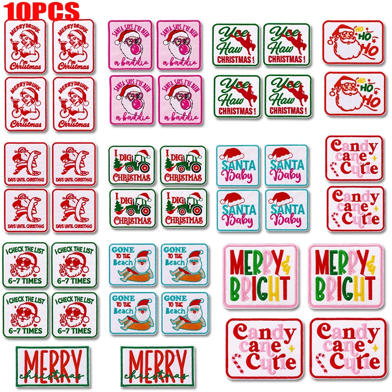 Parches termoadhesivos bordados Feliz Navidad y Santa Claus