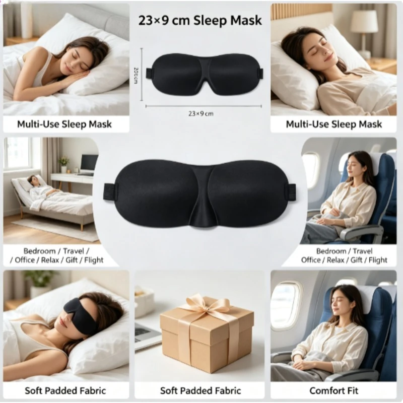 Antifaz para dormir negro opaco, ideal para viajes y siestas - imagen 4