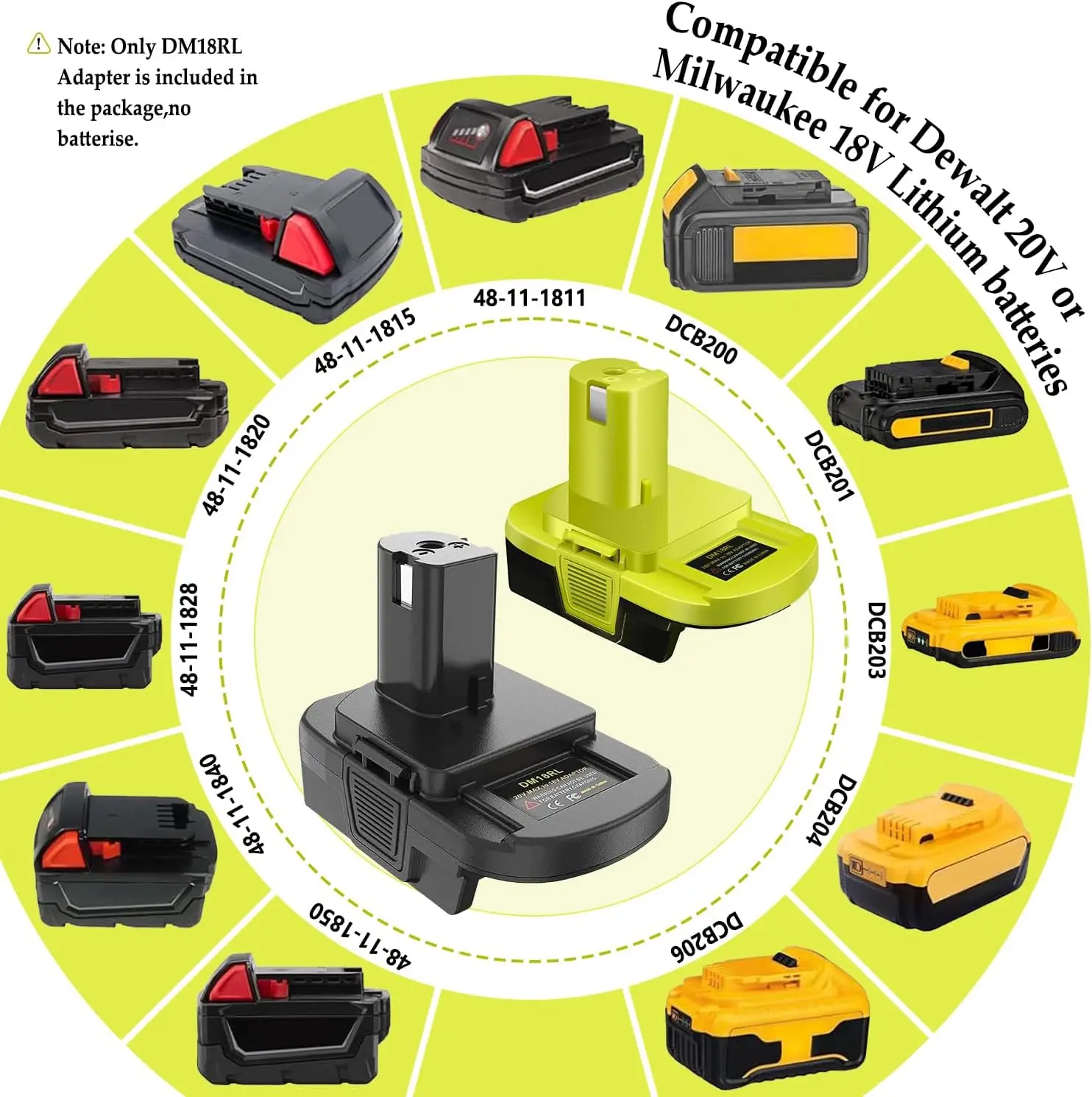 Adaptador batería compatible Dewalt/Milwaukee a Ryobi USB, negro - imagen 4