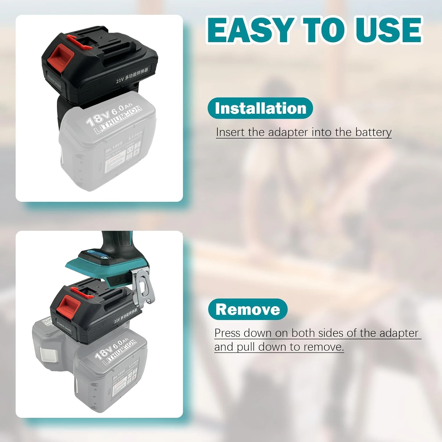 Adaptador de batería Makita 18V para taladro y llave impacto - imagen 2