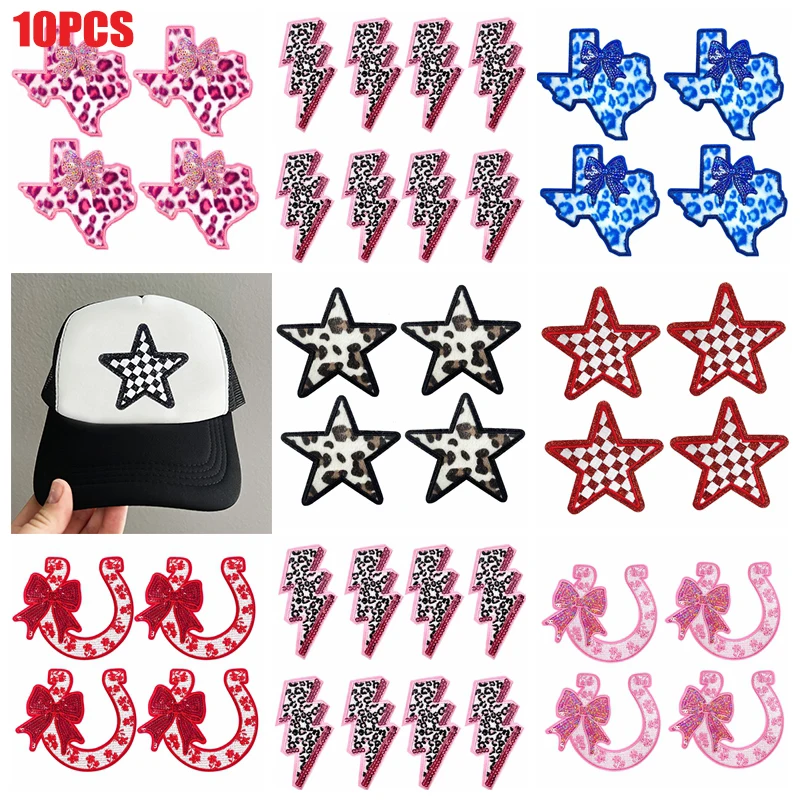 Set de 10 parches bordados vaqueras occidentales con estampado leopardo y relámpago