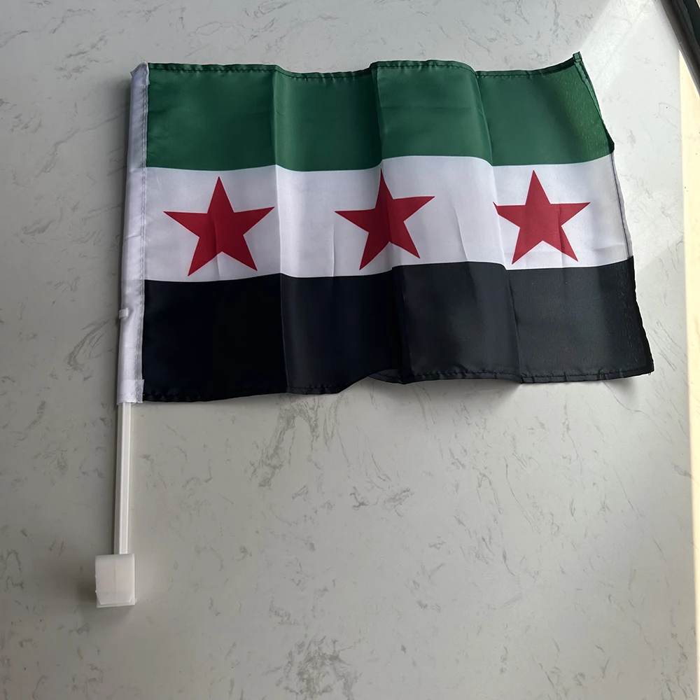 Bandera de coche siria con estrellas para ventana y asta de plástico - imagen 2