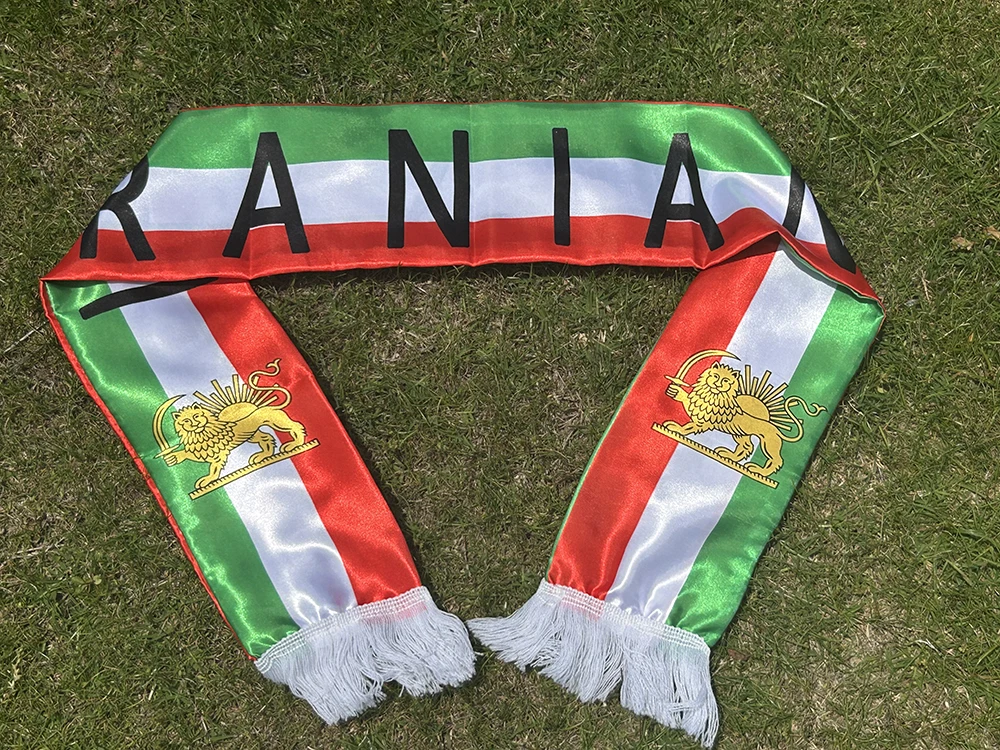 Bufanda bandera de Irán león corona satén con borlas para eventos - imagen 2
