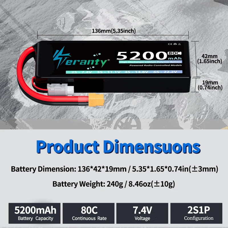 Batería LiPo TERANTY con carcasa flexible y conector XT60/XT90 RC - imagen 3