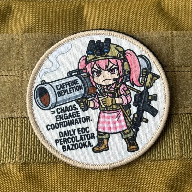 Parche táctico chica anime estilo kawaii agotamiento de cafeína - imagen 5