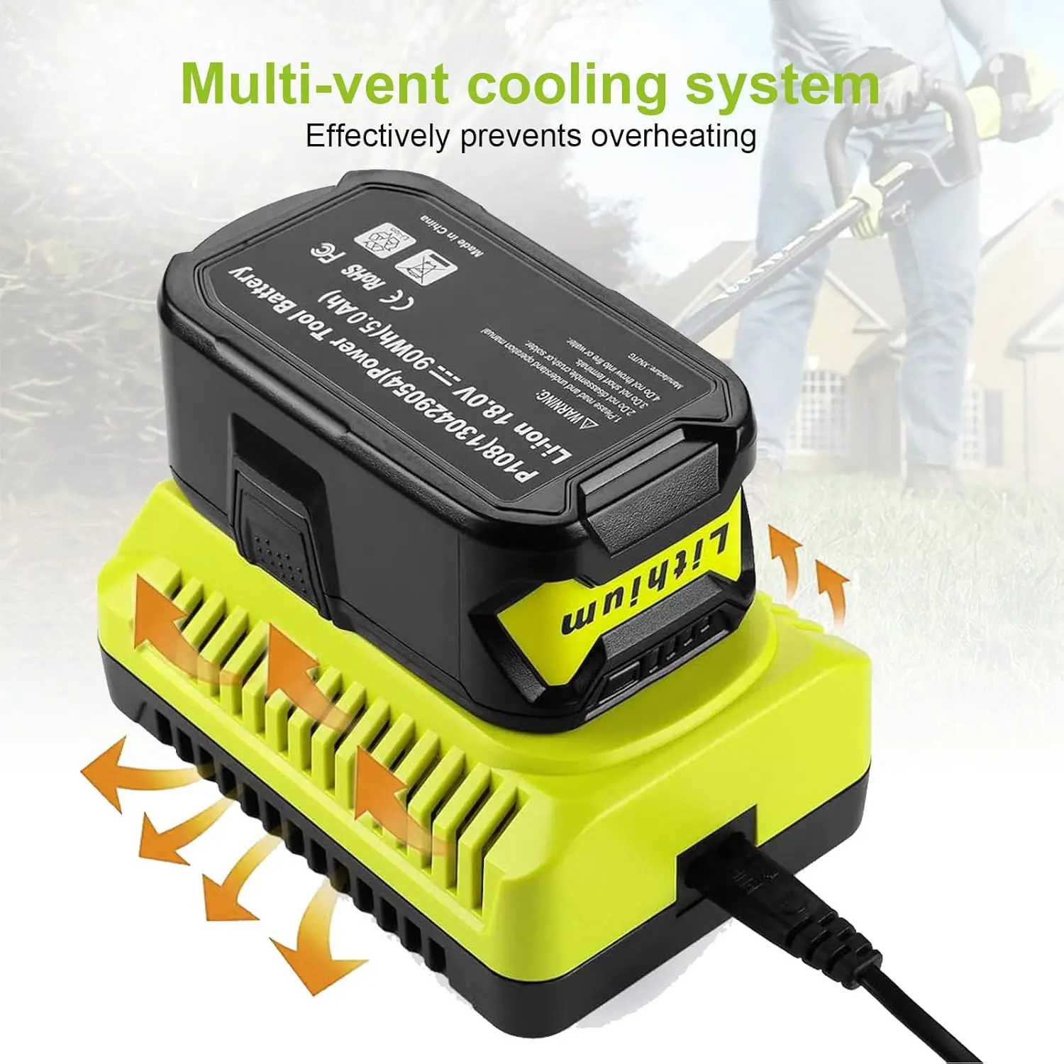 Cargador rápido de repuesto Ryobi P117 para baterías One Plus - imagen 2
