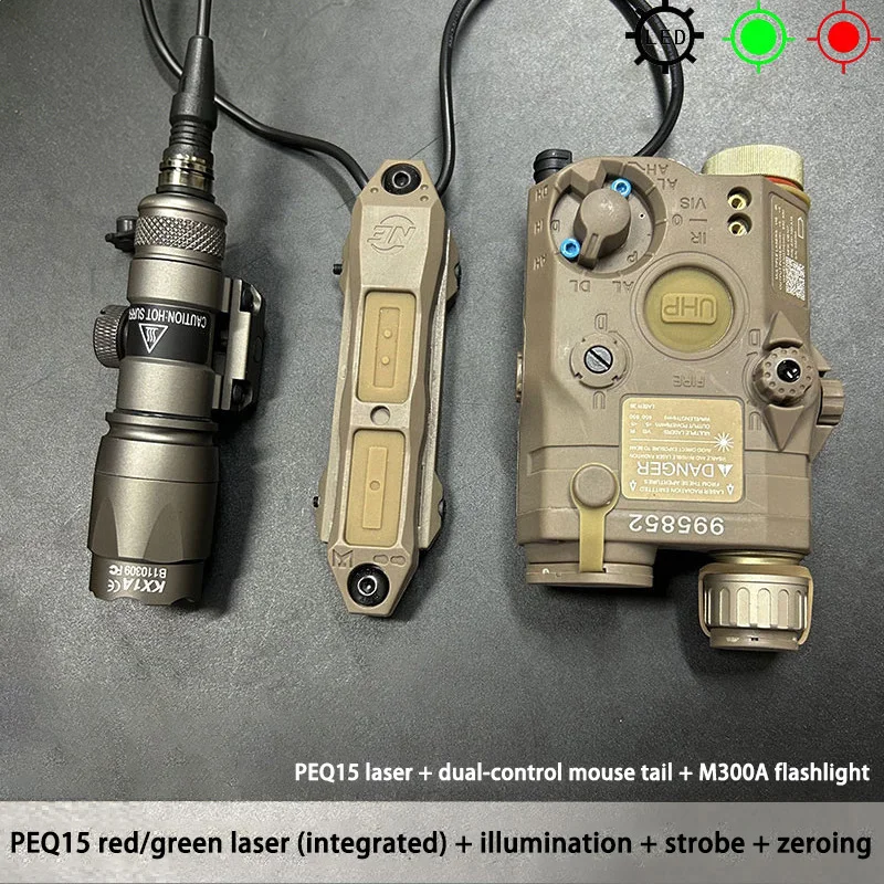 Linterna táctica Airsoft PEQ-15 con láser rojo y verde estroboscópico - imagen 4