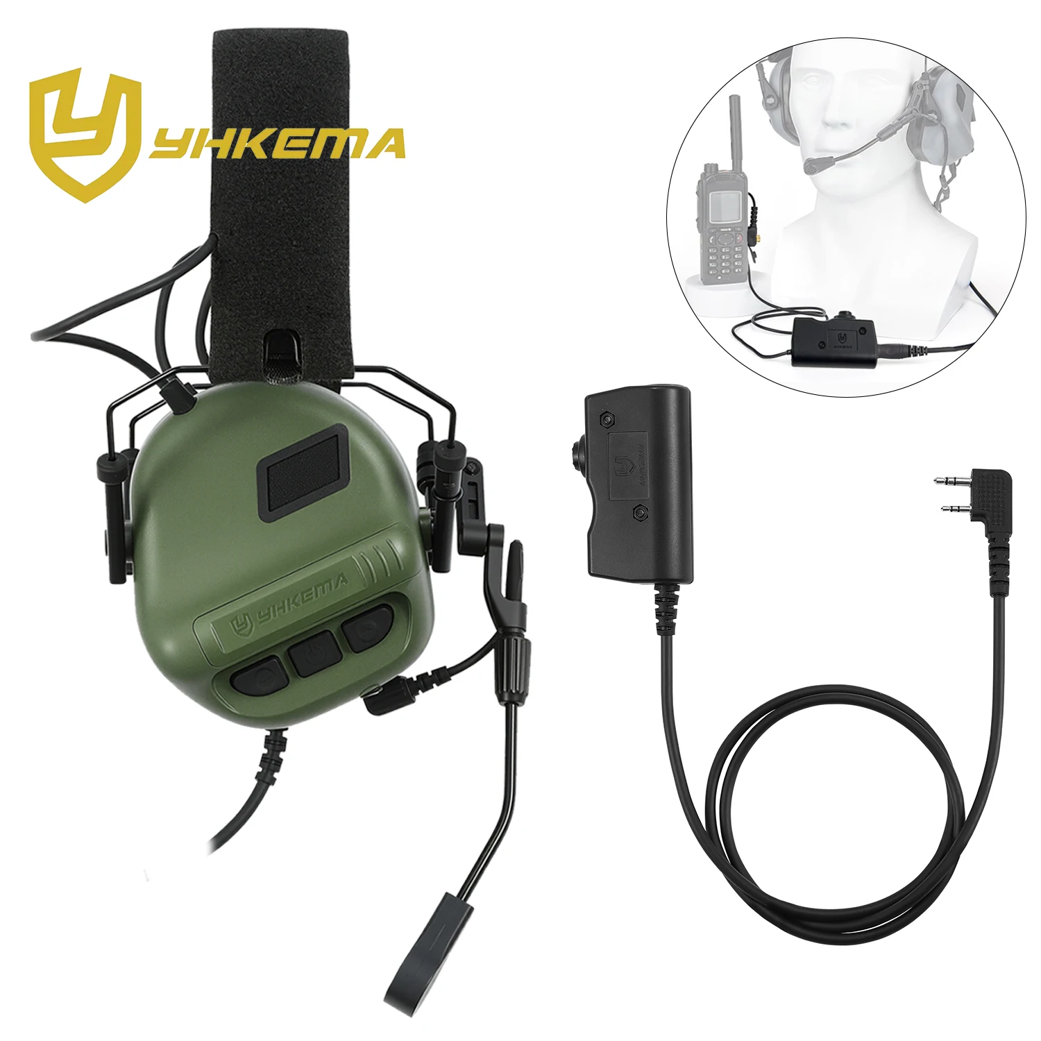 YHKEMA E70 Auriculares comunicación táctica con micrófono y PTT - imagen 3
