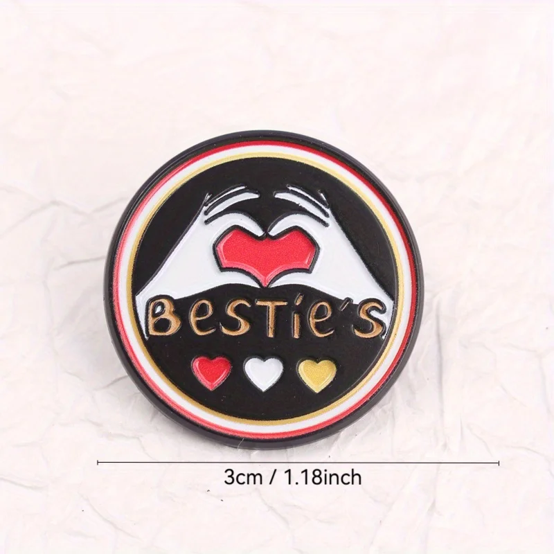 Bestie pin esmaltado manos de corazón amistad rojo dorado blanco - imagen 4