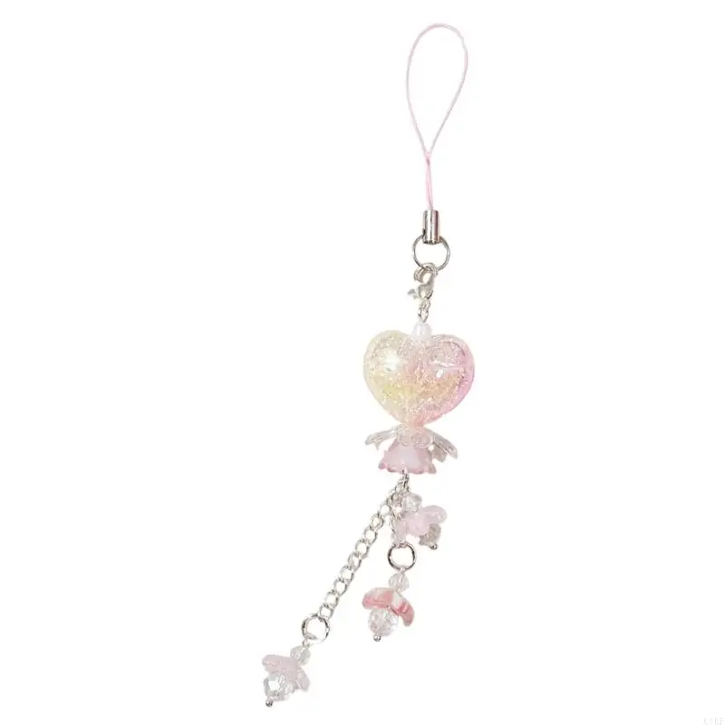 Llavero y correa para teléfono acrílicos con corazones y flores mármol - imagen 4