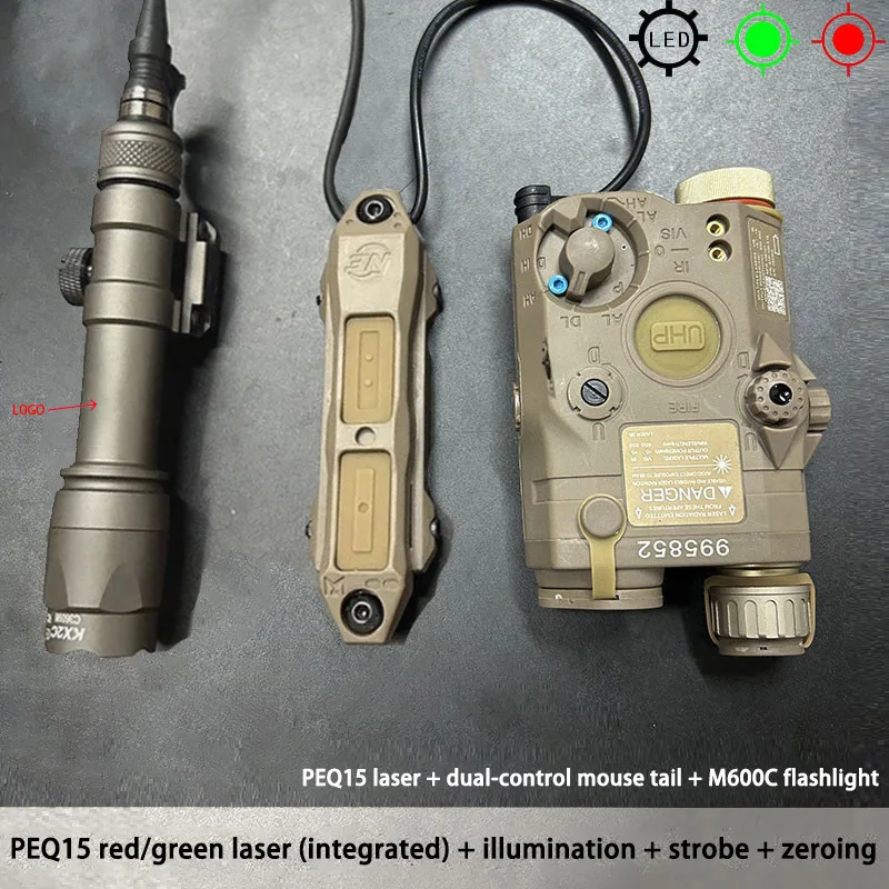 PEQ-15 linterna táctica airsoft con láser rojo y verde estroboscópico - imagen 2