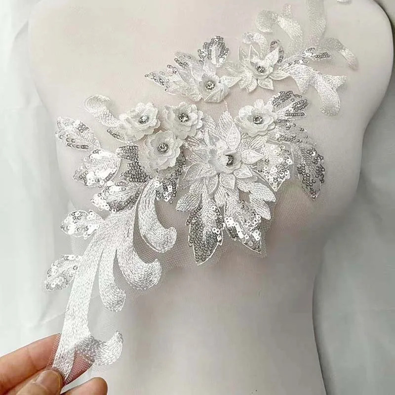 Apliques bordados flores 3D, lentejuelas y pedrería para coser - imagen 4
