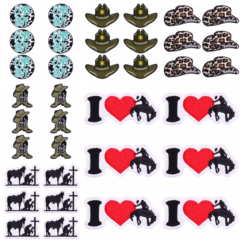 Parches bordados estilo western cowboy con motivos de estrella y caballo