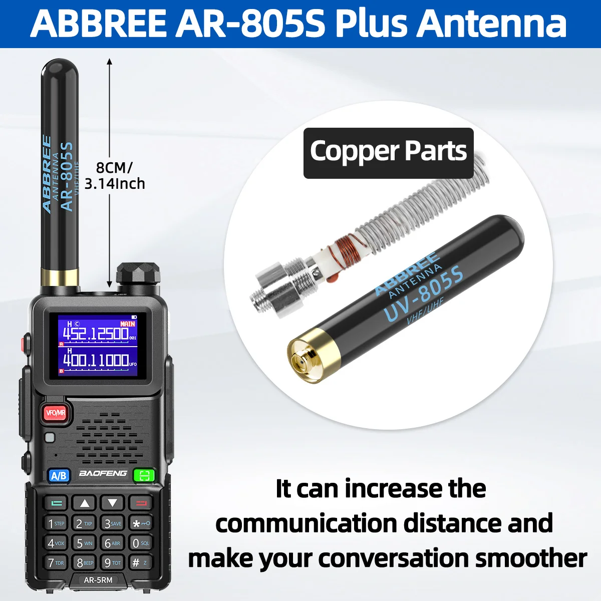 Antena ABBREE AR-805 Plus doble banda SMA hembra para Baofeng UV-5R - imagen 2