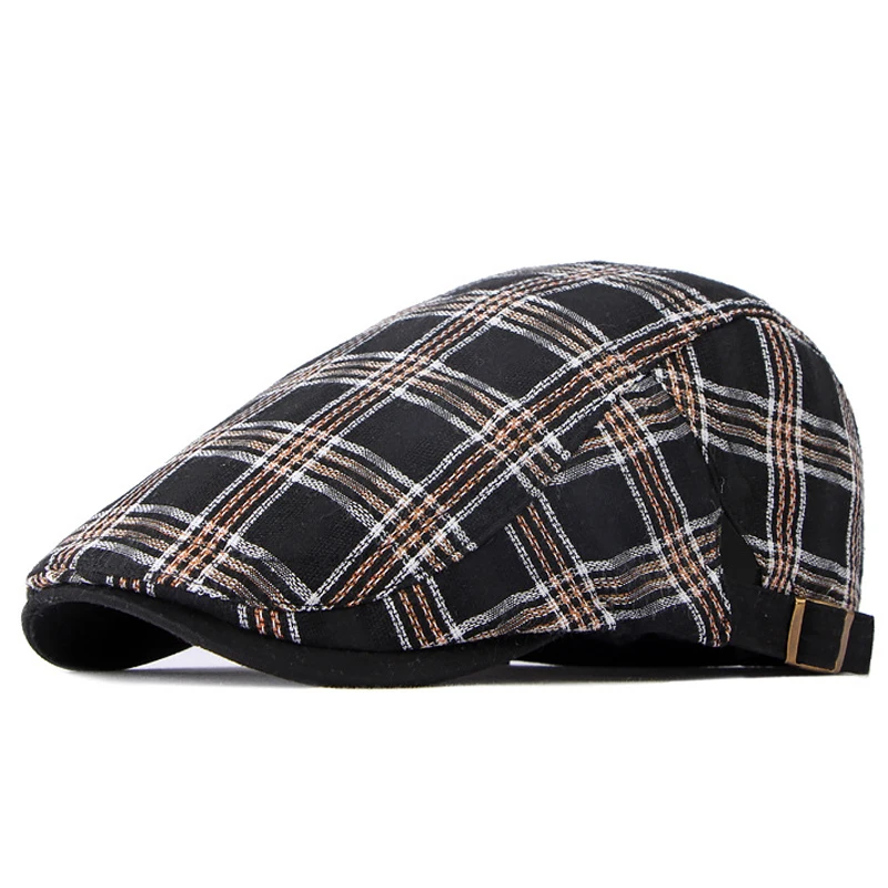 Gorra plana transpirable a cuadros con visera para verano