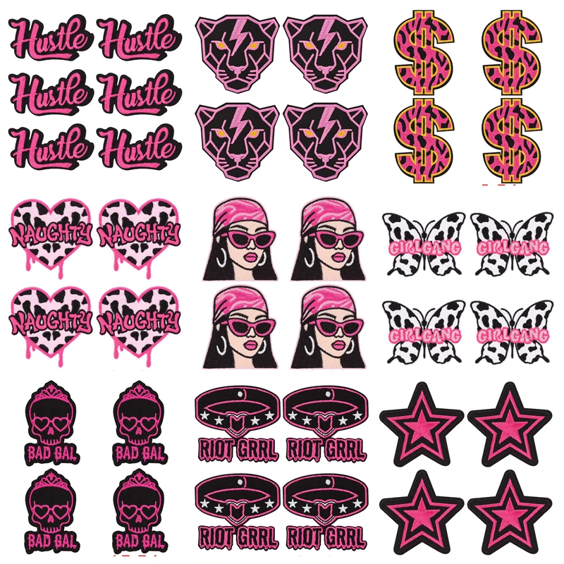 Hustle Panther Dollar parches termoadhesivos bordados rosas Y2K - imagen 5