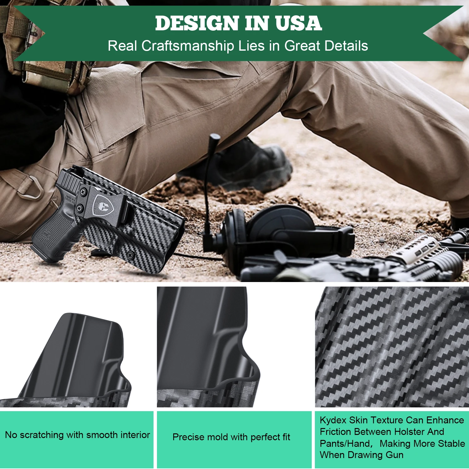Funda IWB Glock 17/19 de fibra de carbono para mano derecha - imagen 3