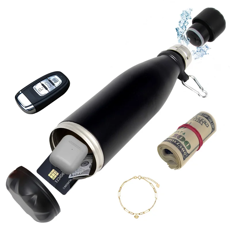 Botella táctica de agua con compartimento oculto acero para llaves tarjetas y efectivo - imagen 4