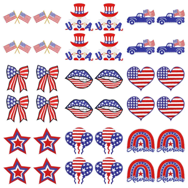 Parche termoadhesivo bordado gnomos patrióticos bandera USA - imagen 4