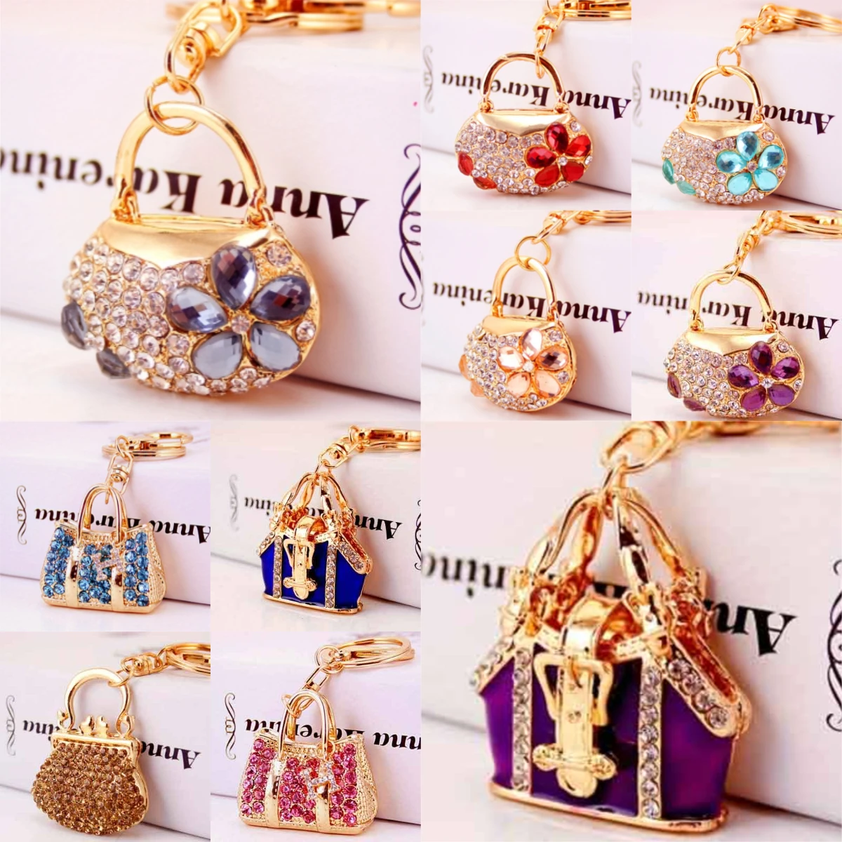 Llavero de bolso tipo mini bolso con cristales brillantes para mujer - imagen 2